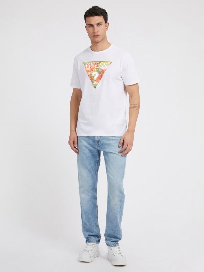 Camiseta Guess Triangle Logo Hombre Blancos | SE-913561