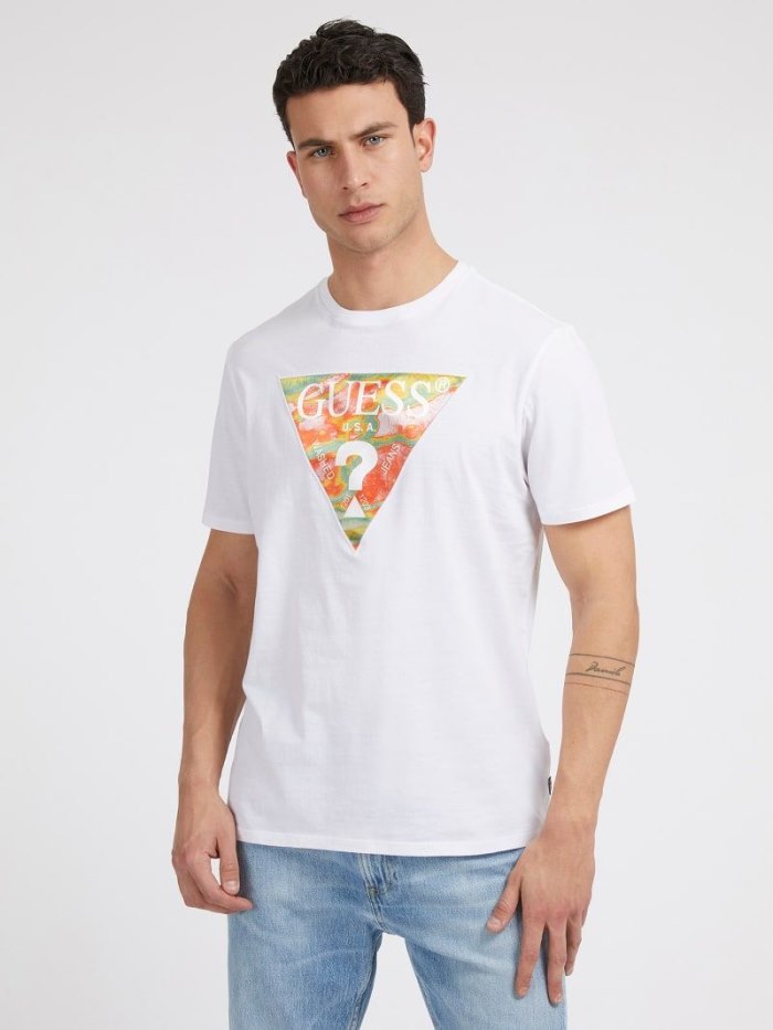 Camiseta Guess Triangle Logo Hombre Blancos | SE-913561