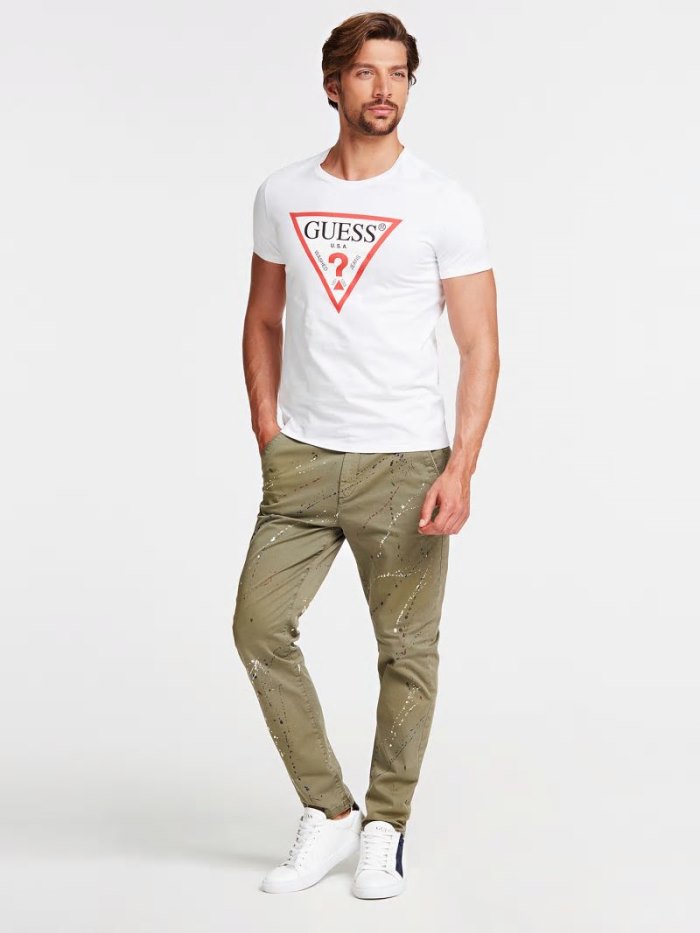 Camiseta Guess Triangle Logo Hombre Blancos | SE-443985