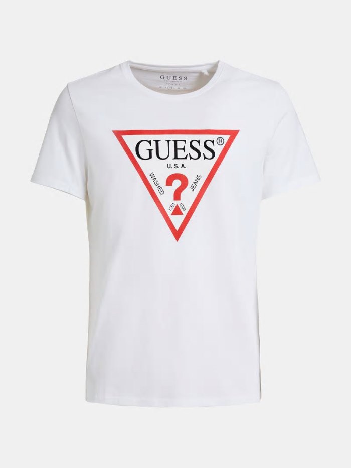 Camiseta Guess Triangle Logo Hombre Blancos | SE-443985