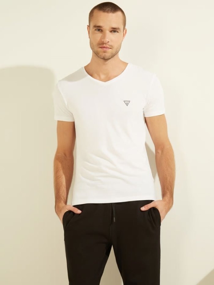 Camiseta Guess Triangle Logo Hombre Blancos | SE-902654