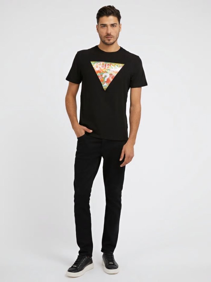 Camiseta Guess Triangle Logo Hombre Negros | SE-831148