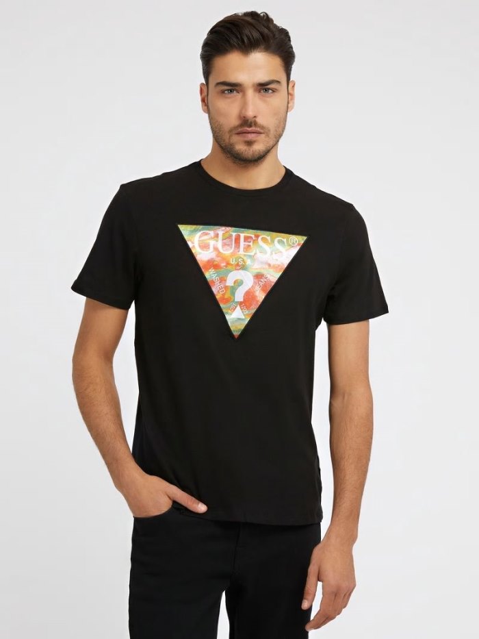 Camiseta Guess Triangle Logo Hombre Negros | SE-831148