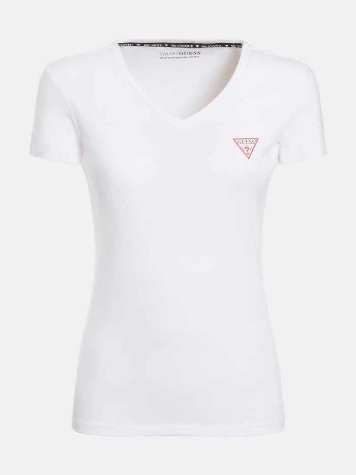 Camiseta Guess Triangle Logo Mujer Blancos | SE-439219