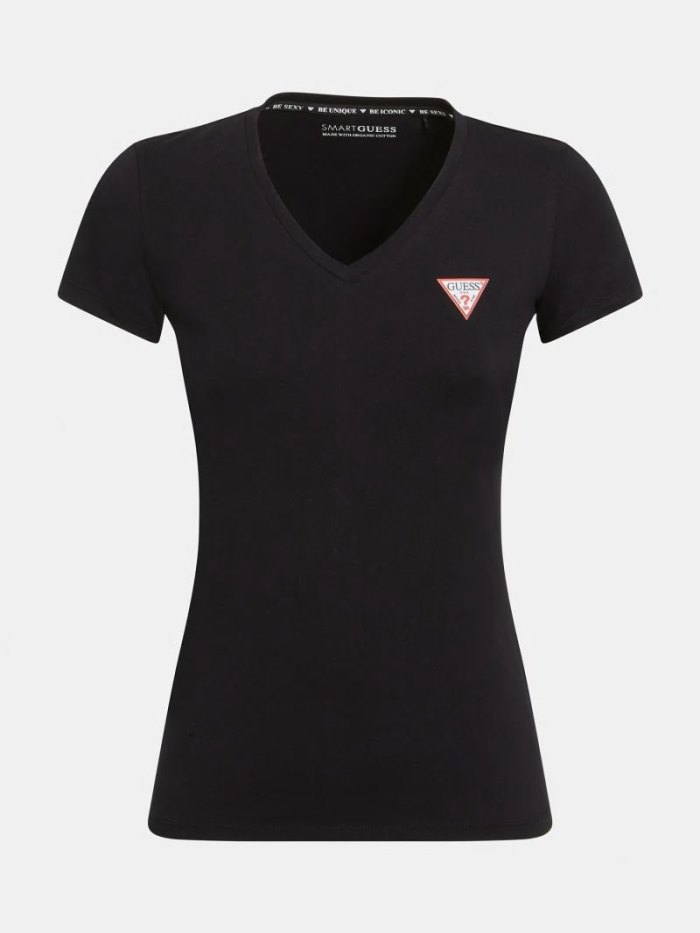 Camiseta Guess Triangle Logo Mujer Negros | SE-531865