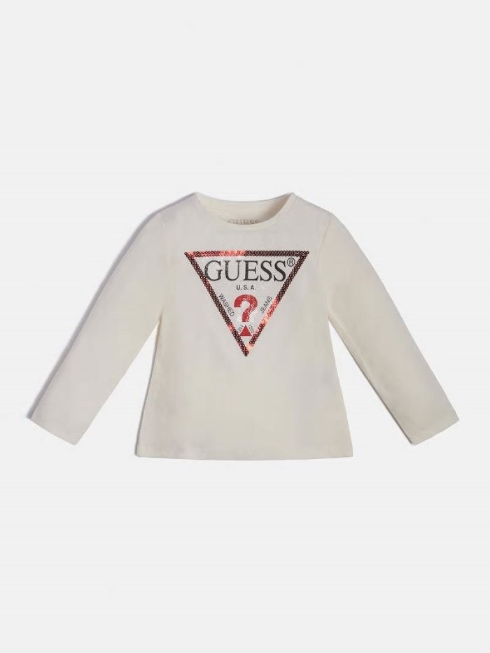 Camiseta Guess Triangle Logo Niños Blancos | SE-744285