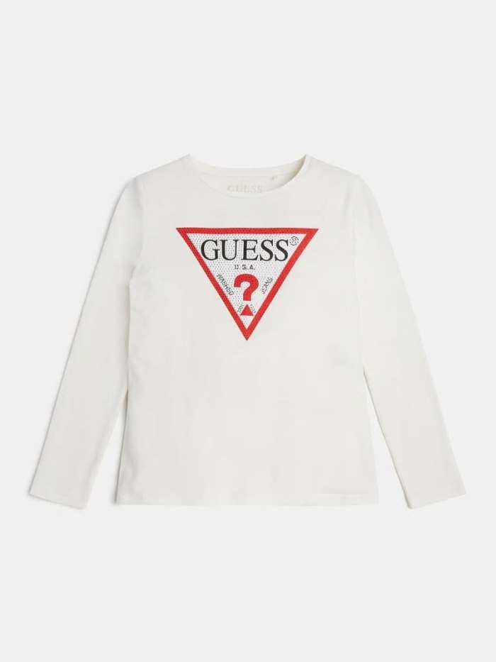 Camiseta Guess Triangle Logo Niños Blancos | SE-980374