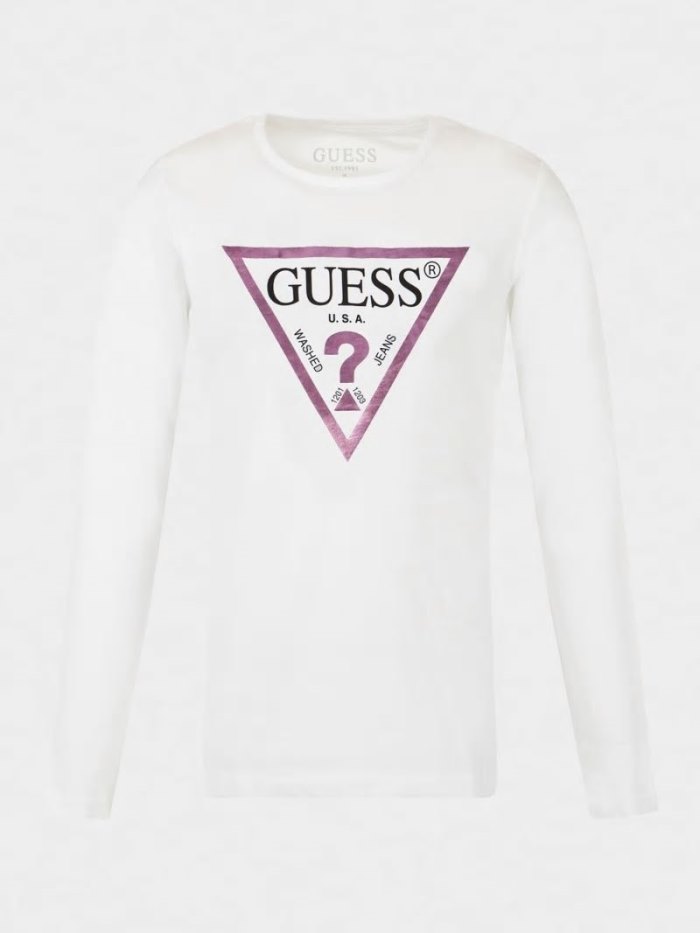 Camiseta Guess Triangle Logo Niños Blancos | SE-760889