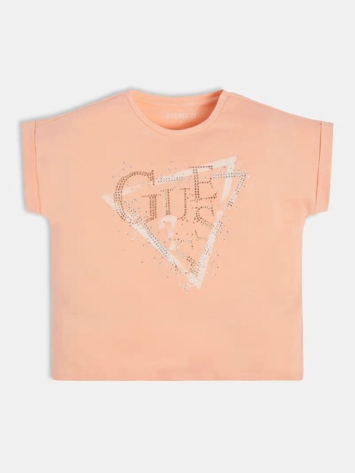 Camiseta Guess Triangle Logo Niños Rosas | SE-223728