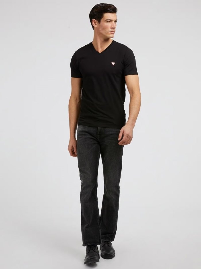 Camiseta Guess V Neck Hombre Negros | SE-185631