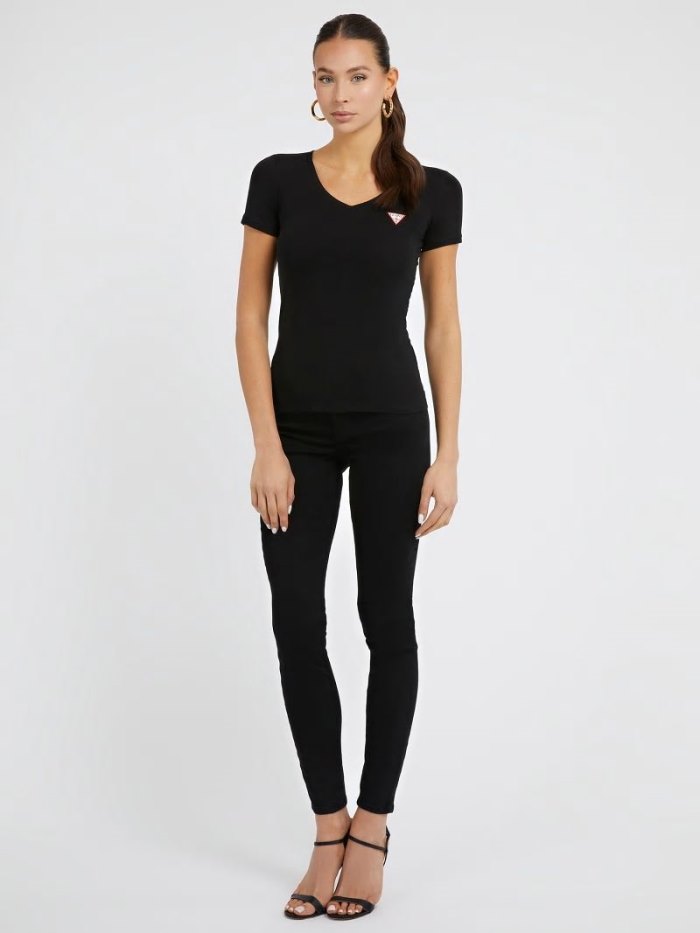 Camiseta Guess V Neck Mujer Negros | SE-142903