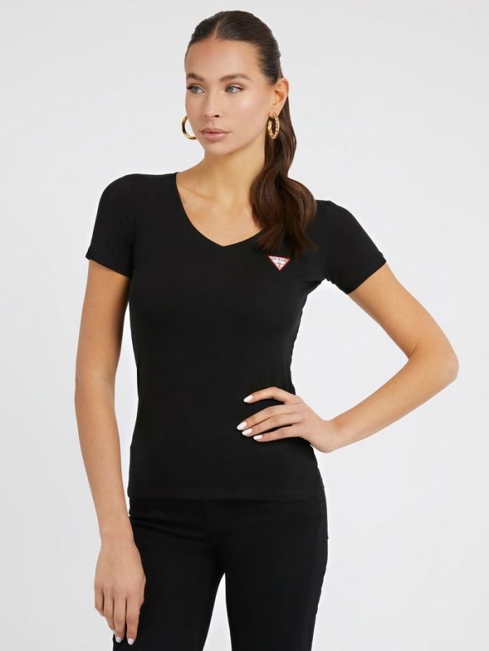 Camiseta Guess V Neck Mujer Negros | SE-142903