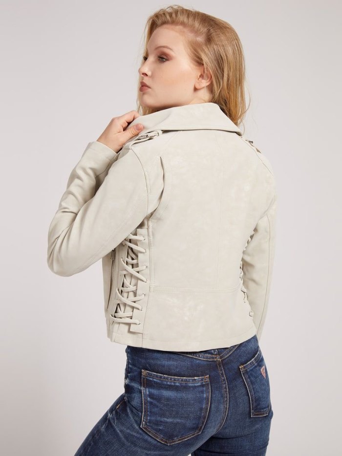 Chamarras Guess Biker Jacket Pockets Mujer Beige | SE-247857