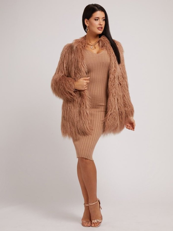 Chamarras Guess Faux Fur Mujer Beige | SE-025734