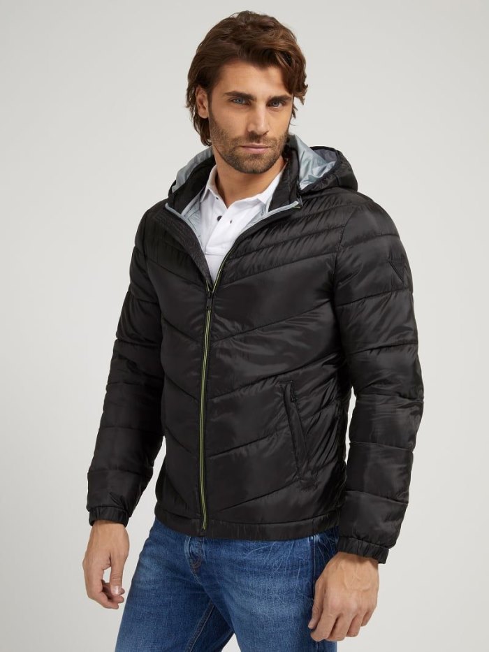 Chamarras Guess Hooded Hombre Negros | SE-840394