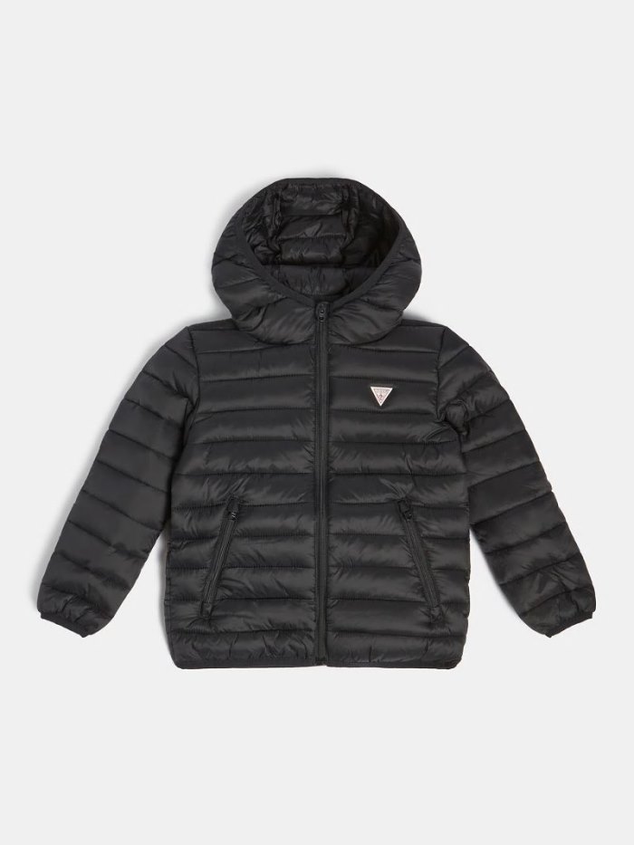 Chamarras Guess Hooded Padded Jacket With Logo Niños Negros | SE-567591