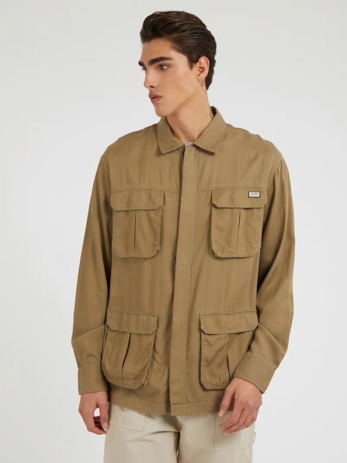 Chamarras Guess Safari Shirt Jacket Hombre Verdes | SE-307040