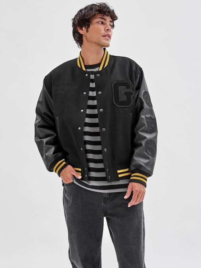 Chaqueta De Bombardero Guess Batman Back Patch Hombre Negros | SE-950082