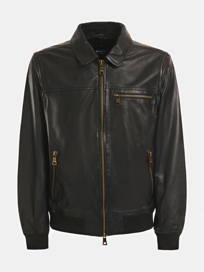 Chaqueta De Bombardero Guess Marciano Leahter Hombre Negros | SE-185128