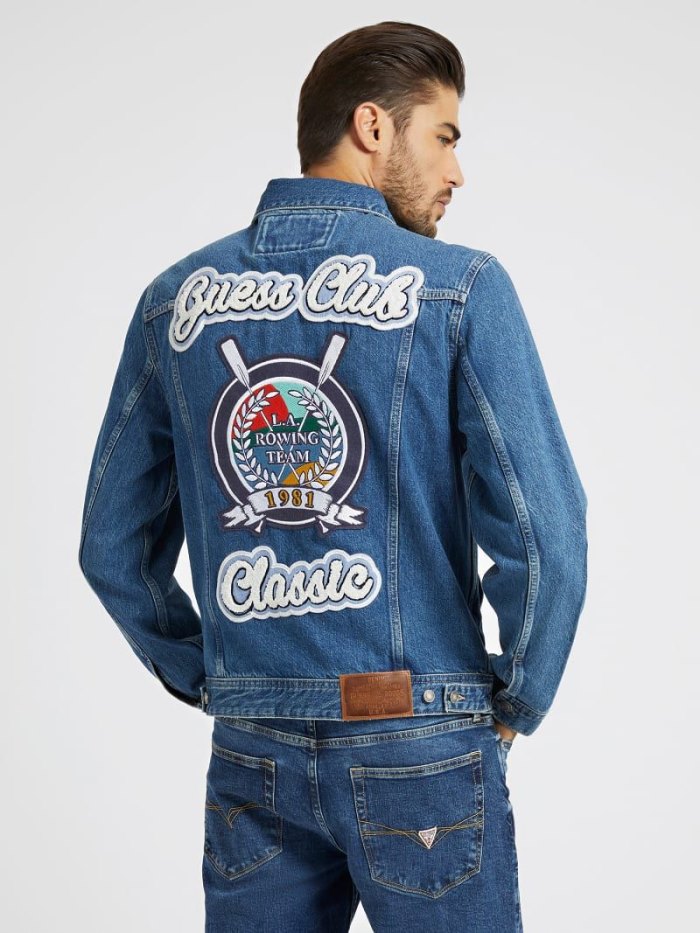 Chaquetas De Mezclilla Guess Back Patch Hombre Azules | SE-402076