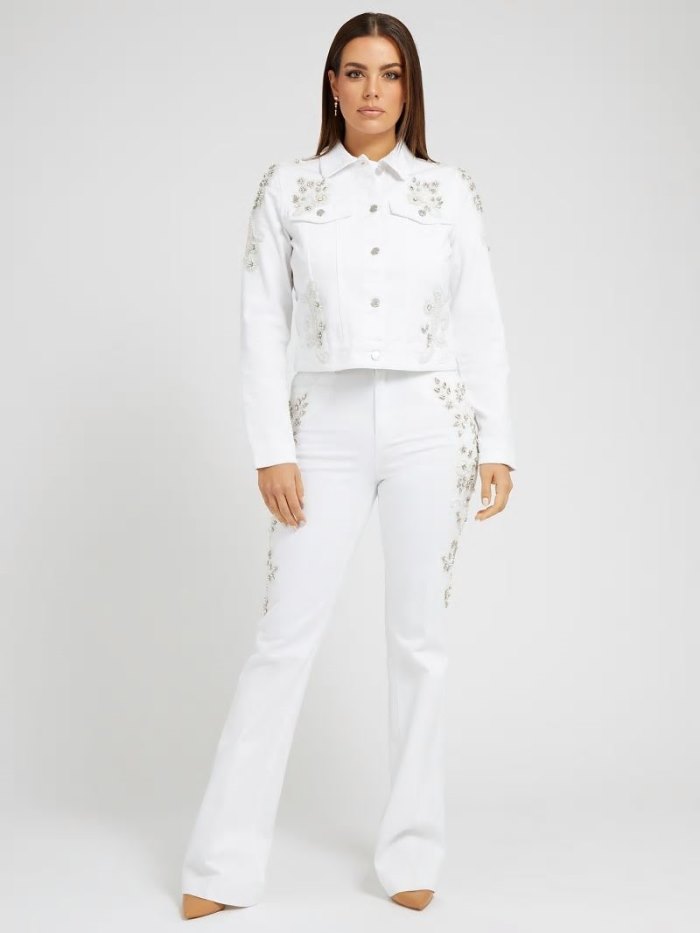 Chaquetas De Mezclilla Guess Floral Embroidery Mujer Blancos | SE-344743