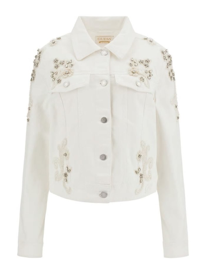 Chaquetas De Mezclilla Guess Floral Embroidery Mujer Blancos | SE-344743