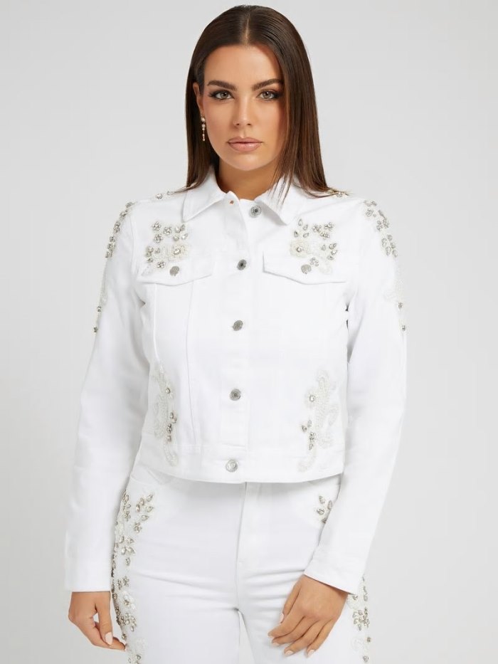 Chaquetas De Mezclilla Guess Floral Embroidery Mujer Blancos | SE-344743