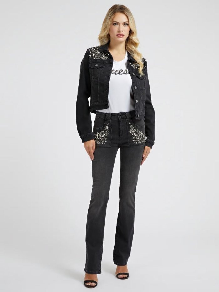 Chaquetas De Mezclilla Guess Rhinestones Mujer Negros | SE-372826