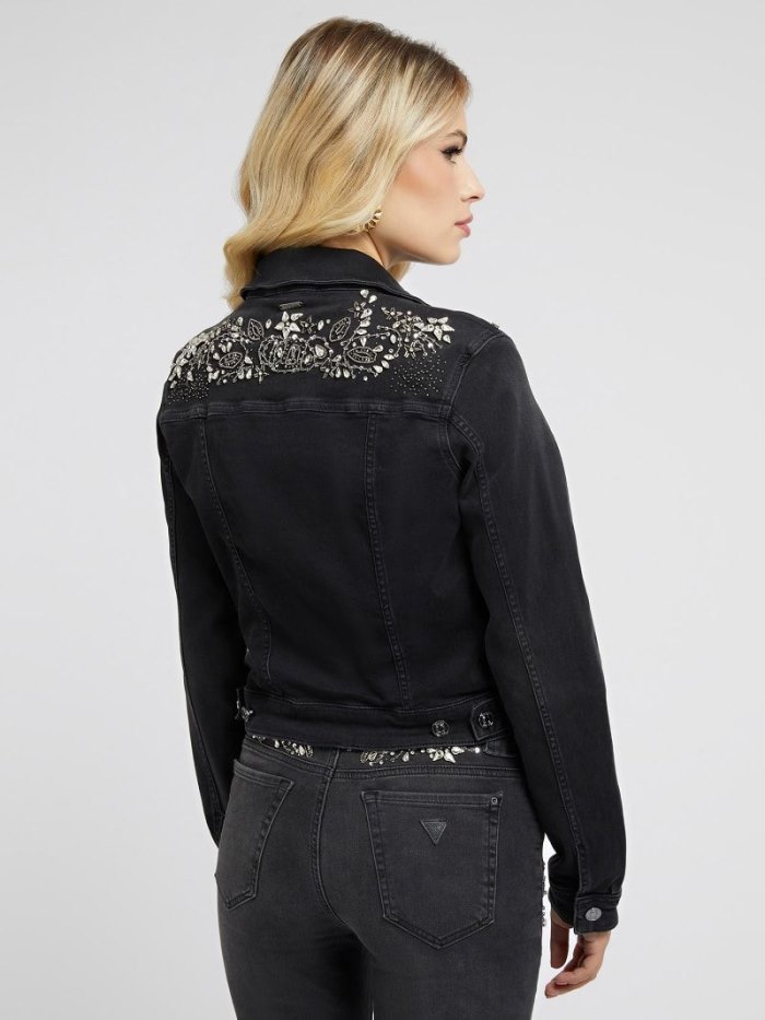 Chaquetas De Mezclilla Guess Rhinestones Mujer Negros | SE-372826