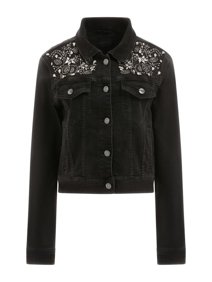 Chaquetas De Mezclilla Guess Rhinestones Mujer Negros | SE-372826