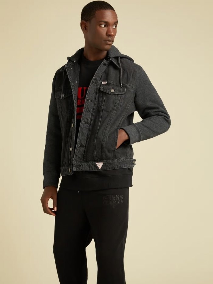 Chaquetas De Mezclilla Guess Slim Fleece-lined Hombre Negros | SE-814055