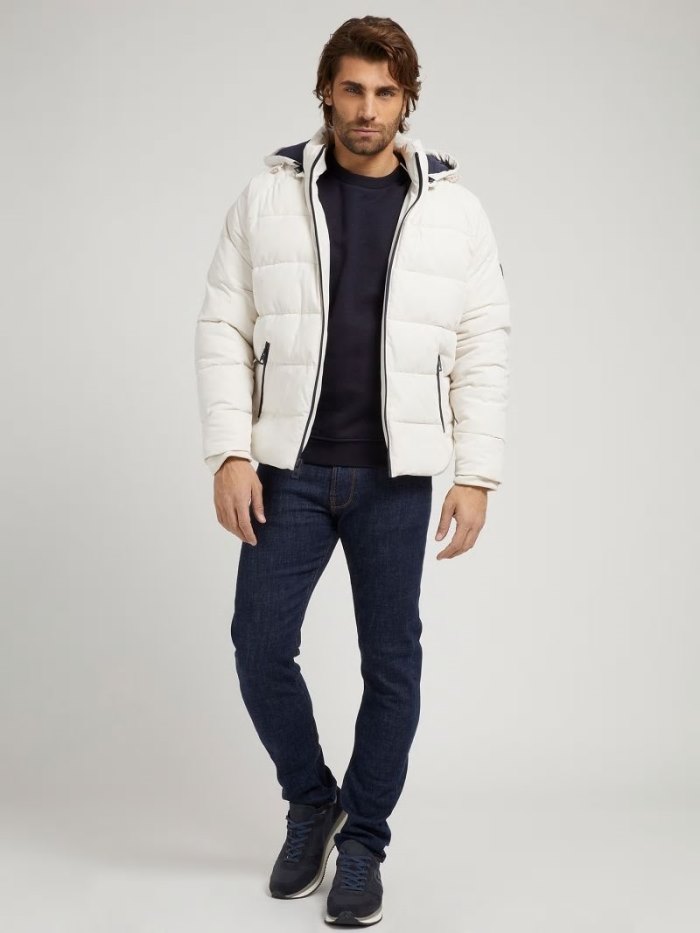 Chaquetas De Plumas Guess Padded Hooded Hombre Blancos | SE-050611