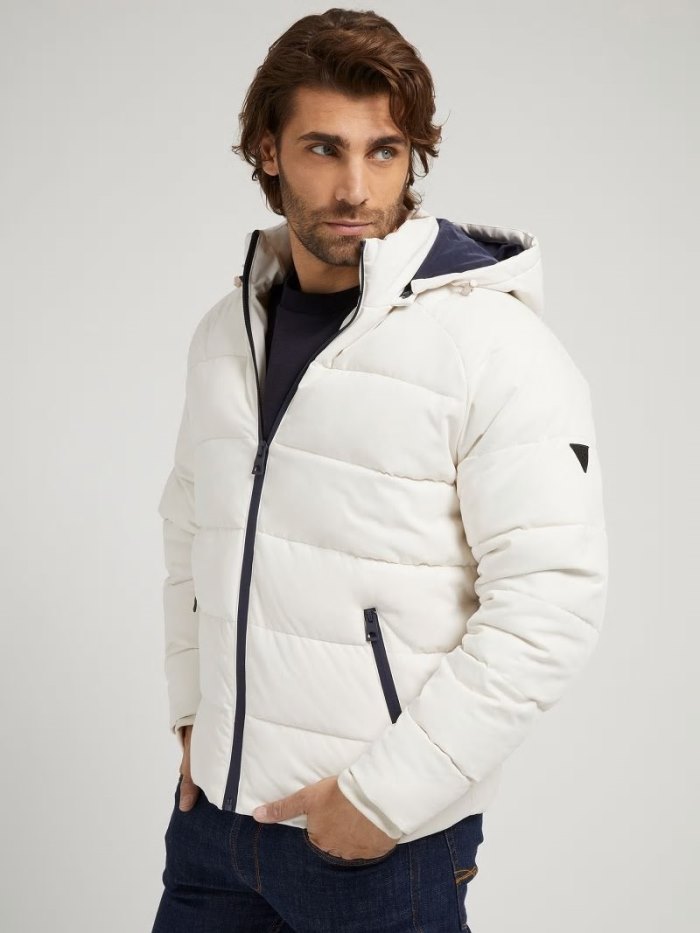 Chaquetas De Plumas Guess Padded Hooded Hombre Blancos | SE-050611