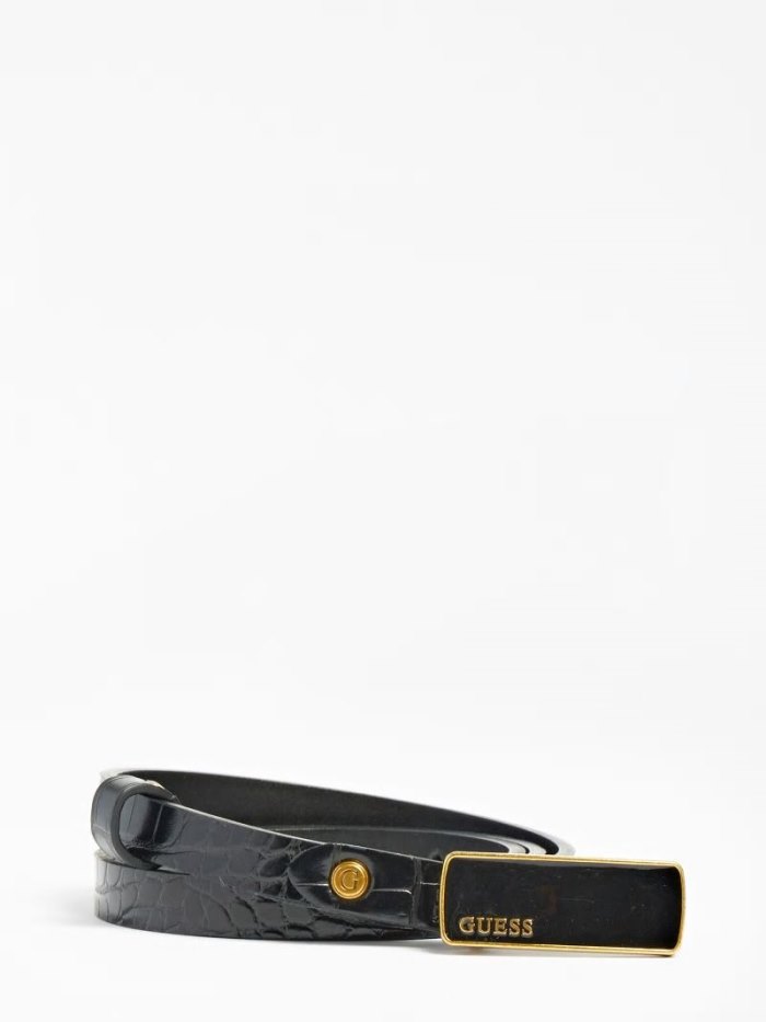 Cinturones Guess Katey Croc Print Belt Mujer Negros | SE-202365