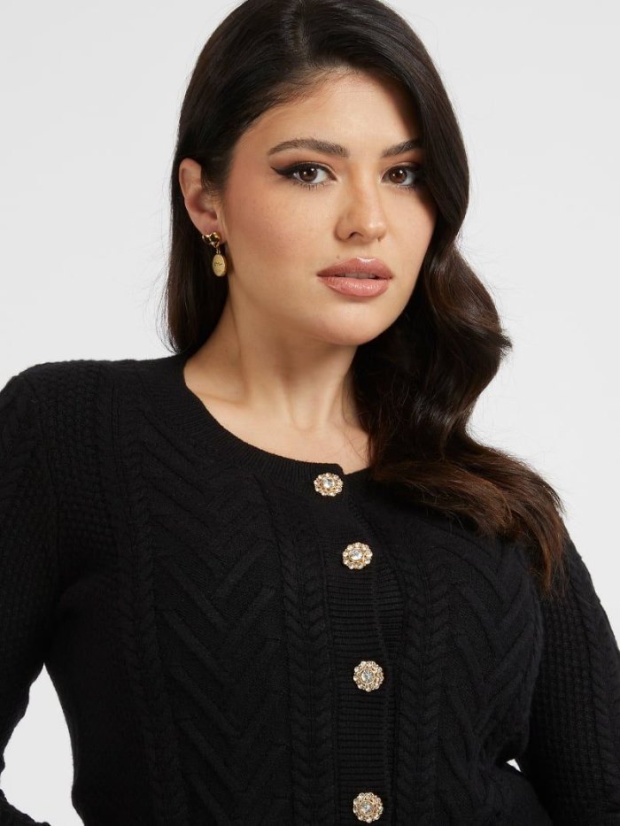 Cárdigan Guess Cable Knit Mujer Negros | SE-461180