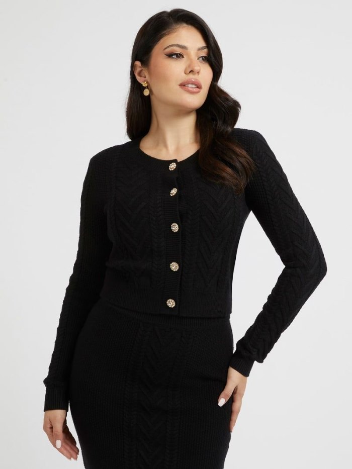 Cárdigan Guess Cable Knit Mujer Negros | SE-461180