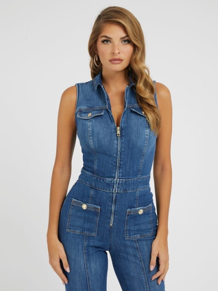 Denim Jumpsuit Guess Flare Mujer Azules | SE-725892