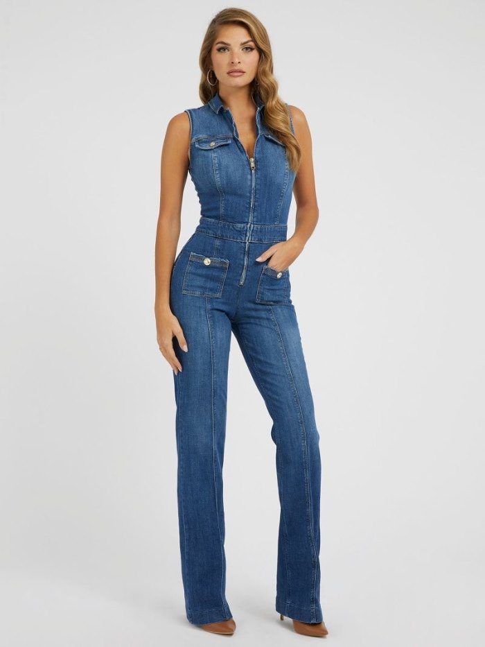 Denim Jumpsuit Guess Flare Mujer Azules | SE-725892