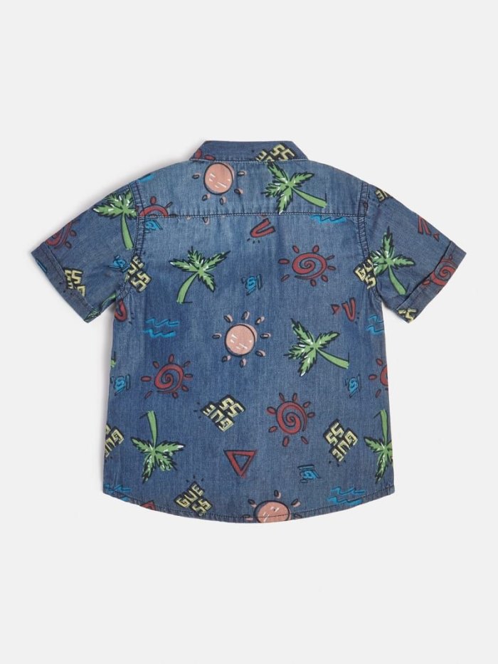 Denim Shirts Guess All Over Print Niños Azules | SE-383655