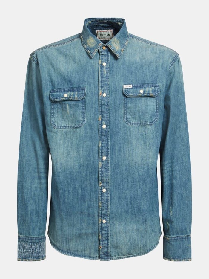 Denim Shirts Guess Regular Fit Hombre Azules | SE-124794