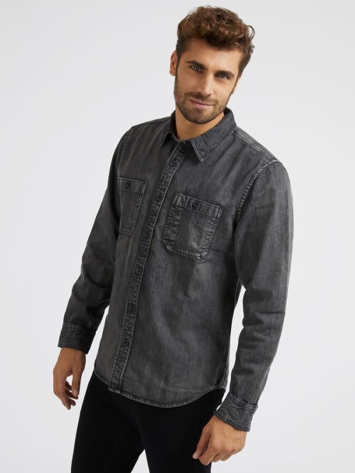 Denim Shirts Guess Regular Fit Hombre Negros | SE-744173