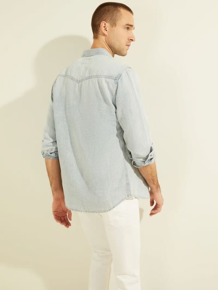 Denim Shirts Guess Slim Hombre Azules Claro | SE-771545