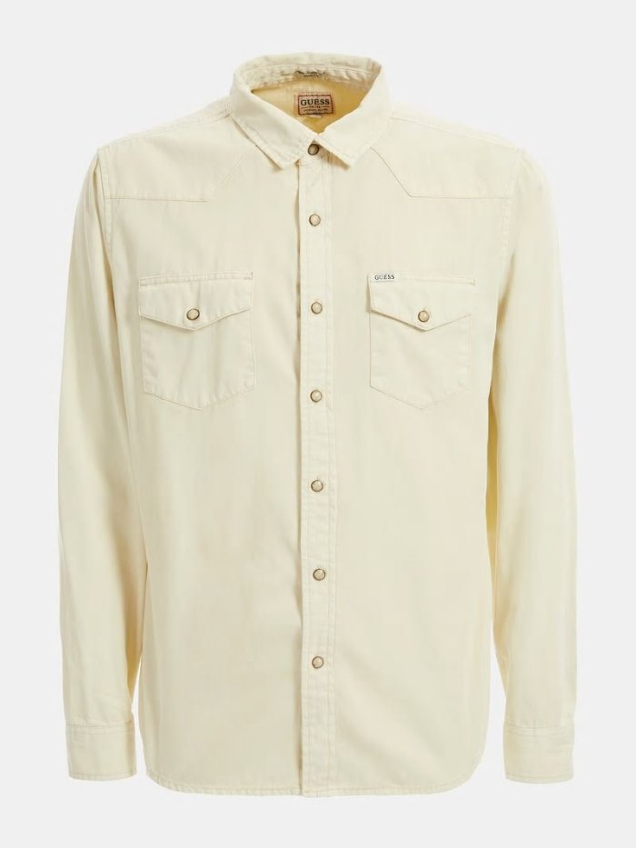 Denim Shirts Guess Slim Hombre Creme | SE-287782