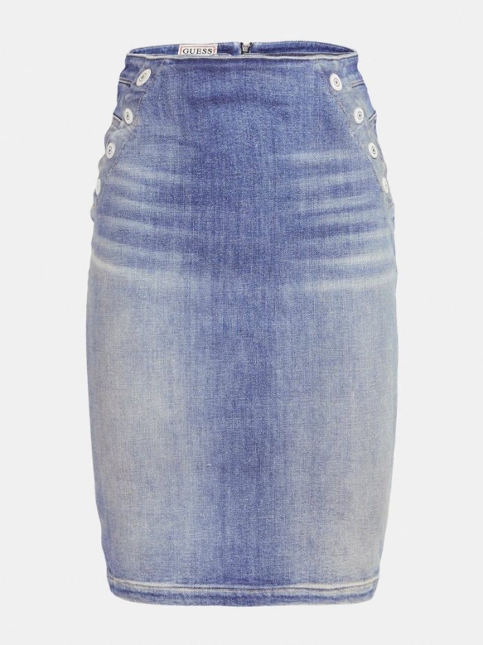 Denim Skirts Guess Buttons Mujer Azules | SE-059484