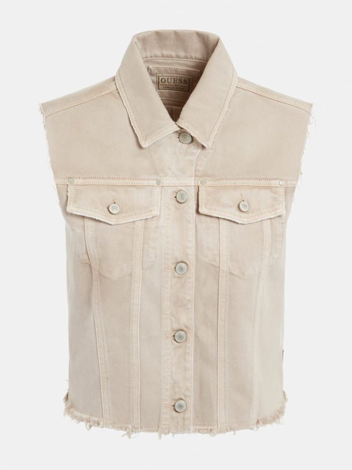 Denim Vest Guess Slim Fit Mujer Beige | SE-106092