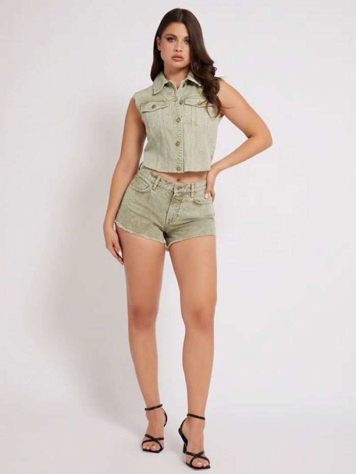 Denim Vest Guess Slim Fit Mujer Verdes | SE-403368