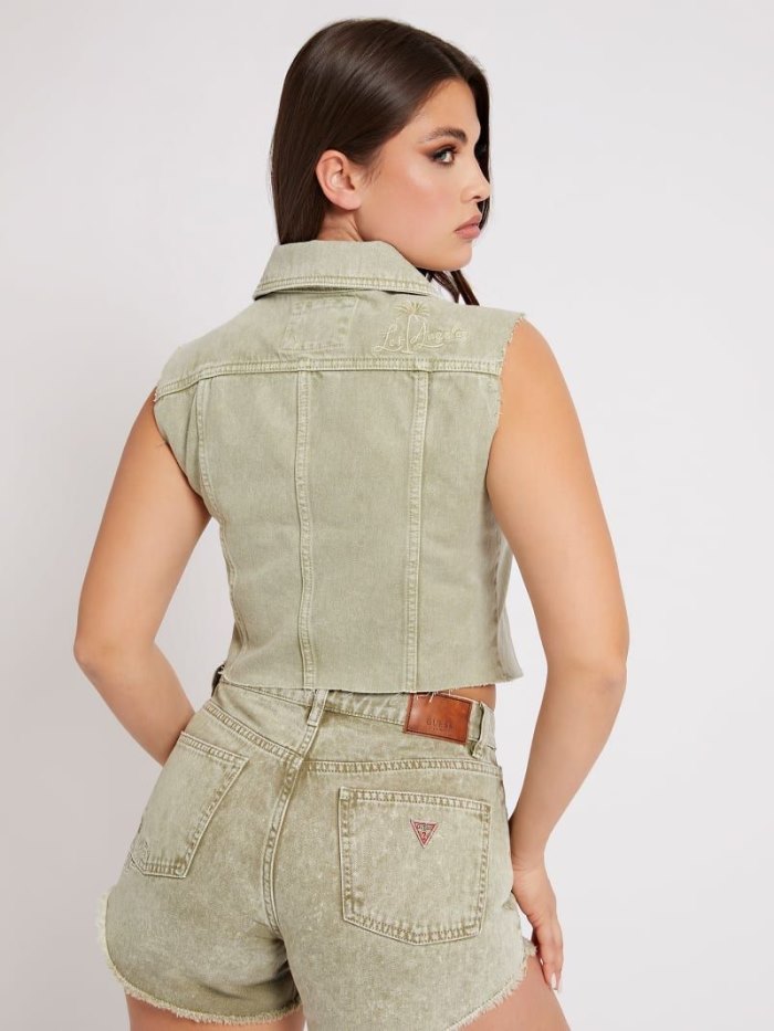 Denim Vest Guess Slim Fit Mujer Verdes | SE-403368