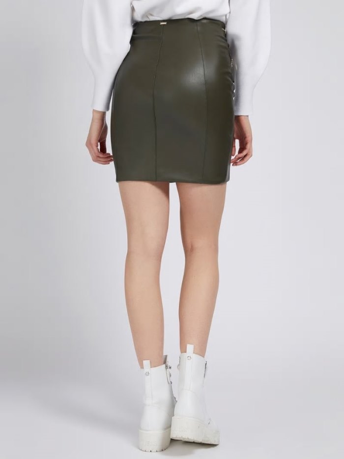 Falda Guess Faux Leather Mini Skirt Zips Mujer Verdes | SE-886717