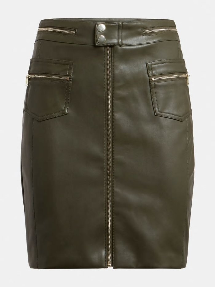 Falda Guess Faux Leather Mini Skirt Zips Mujer Verdes | SE-886717