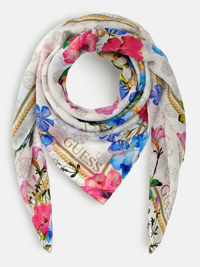 Foulards Guess Silk Blend Floral Mujer Blancos | SE-999576